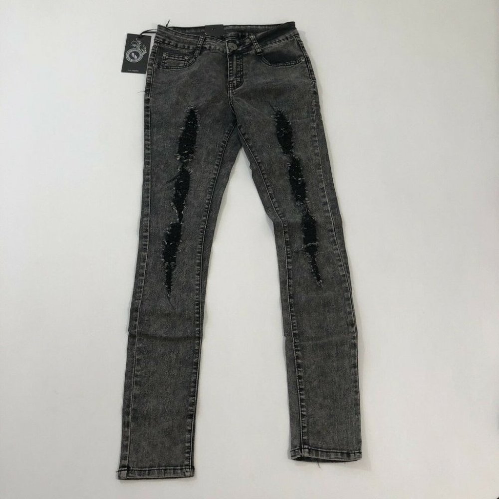 B.O.B Jeans Women's 9 Black Cello Denim Distressed Reg Fit Size 9 (26x31) NWT